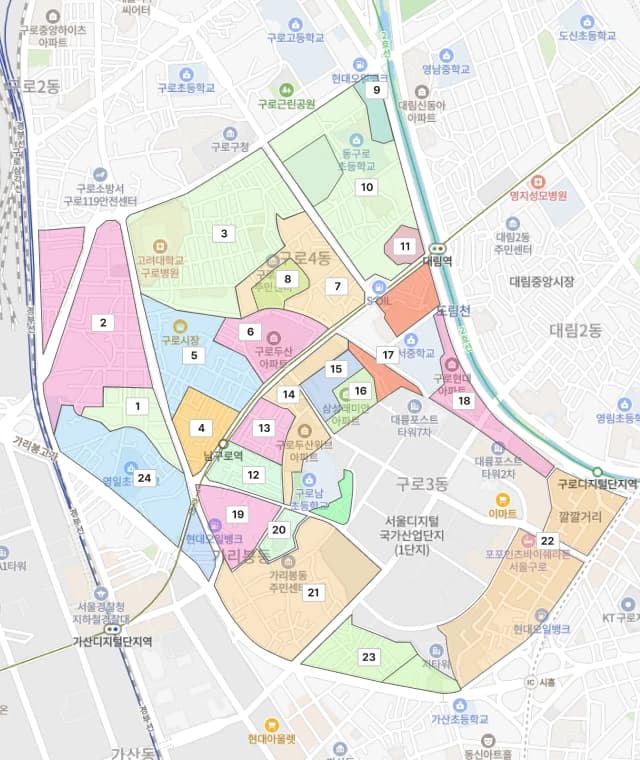 구로3동 성당 관할 구역도