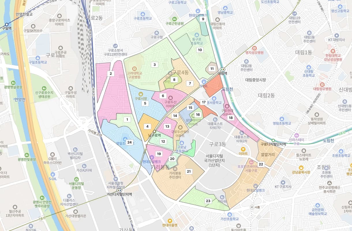 구로3동 성당 관할 구역도